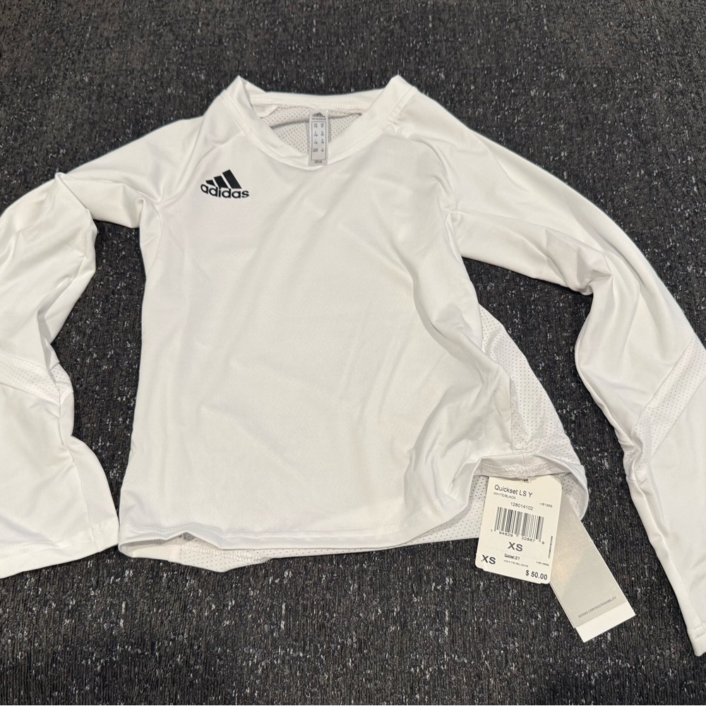 Adidas Quickset Youth XS white Volleyball Long Sleeve Shirt New Jersey White